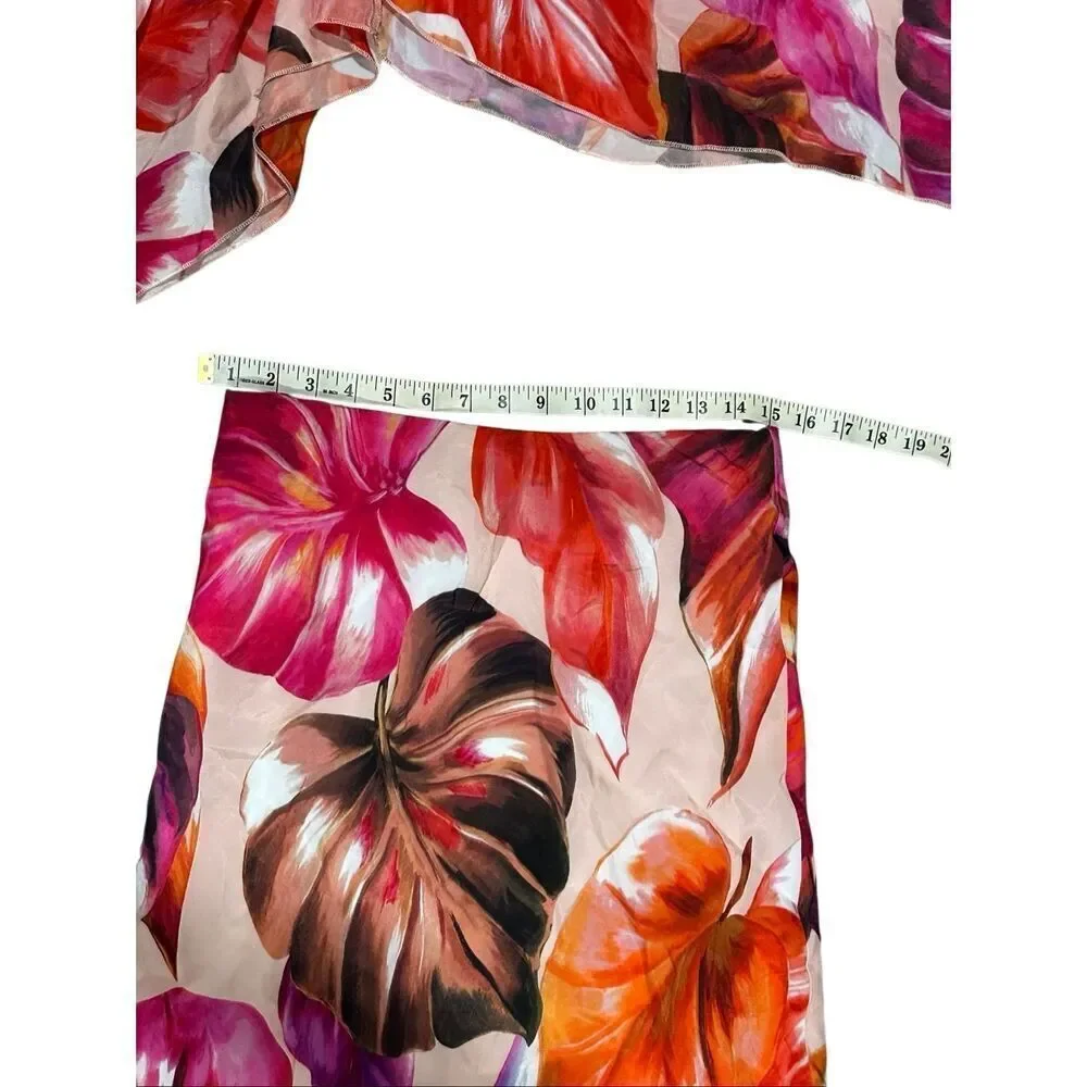 Karen Kane tropical palm 2pc skirt top flare hem M set